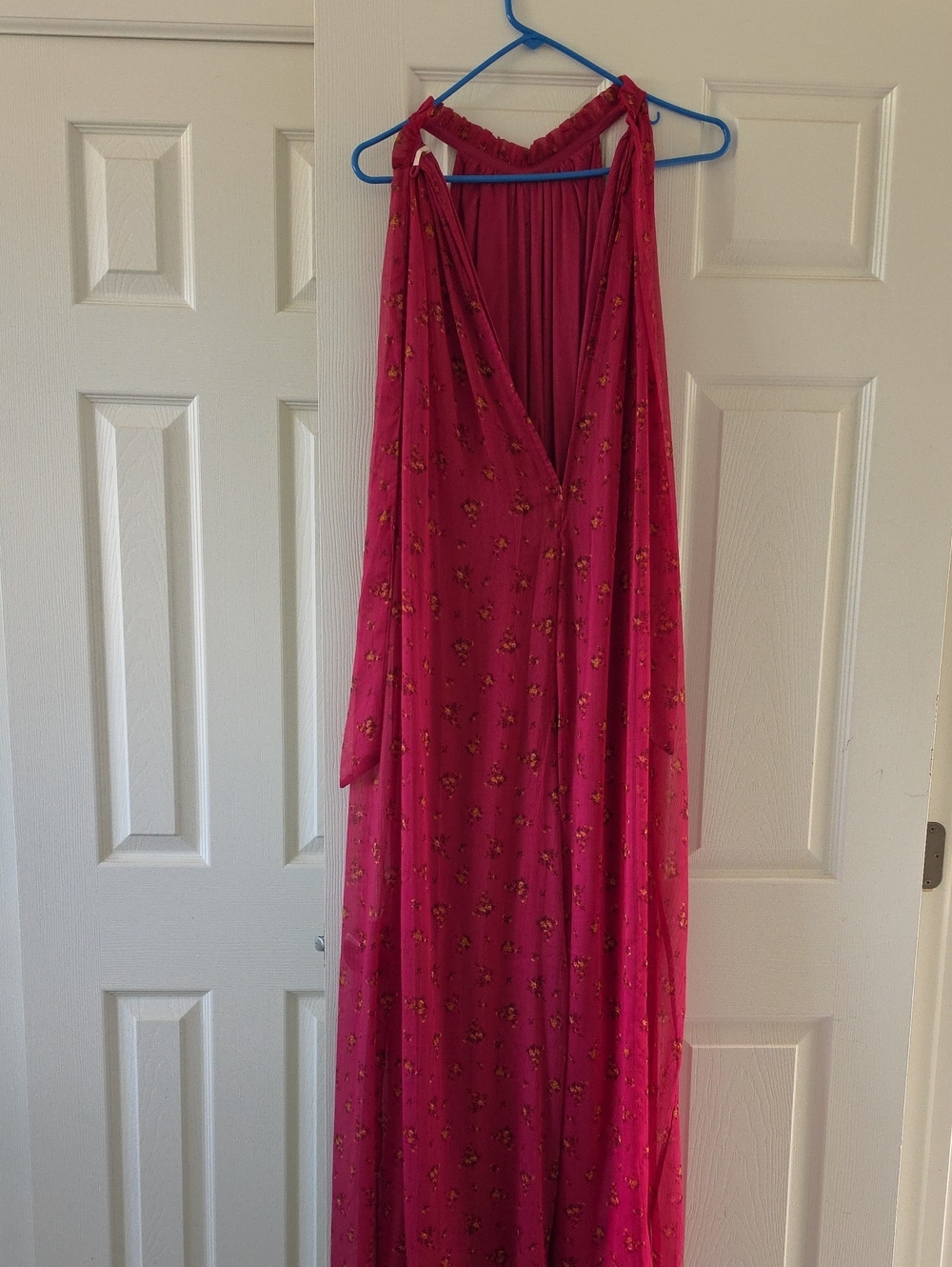 Free People Hot Pink Floral Halter Maxi Dress